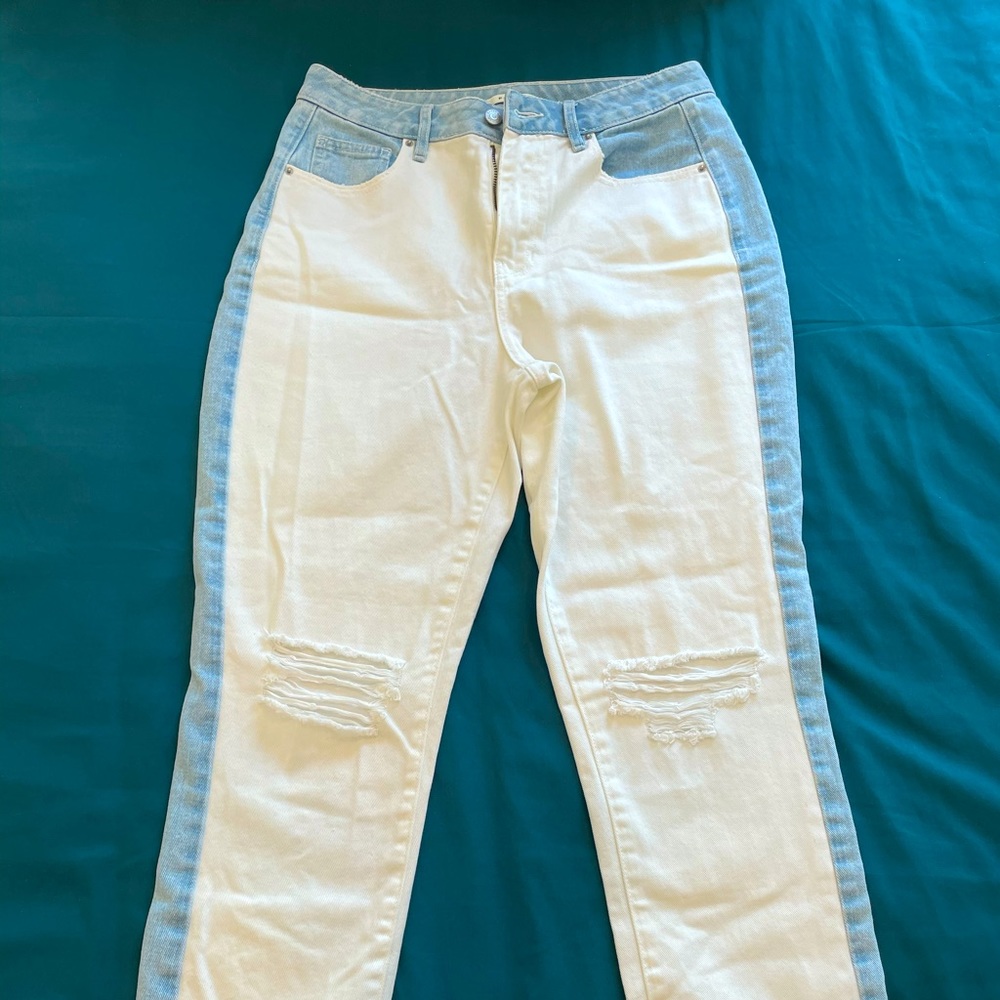 Color Block Pacsun White and Blue Denim Jeans